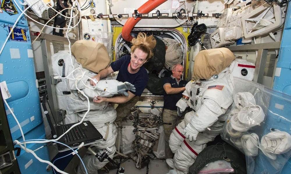 Astronauts Kate Rubins and Jeff Williams Prepare for a Spacewalk