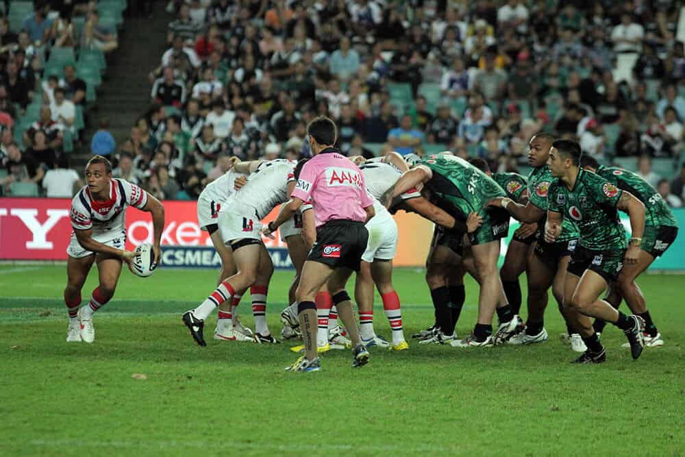 Rugby League players on a scrum