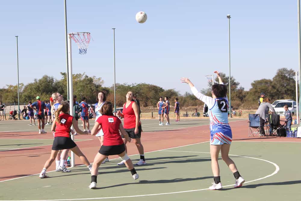 Women playing netball outdoors